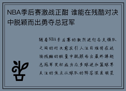 NBA季后赛激战正酣 谁能在残酷对决中脱颖而出勇夺总冠军